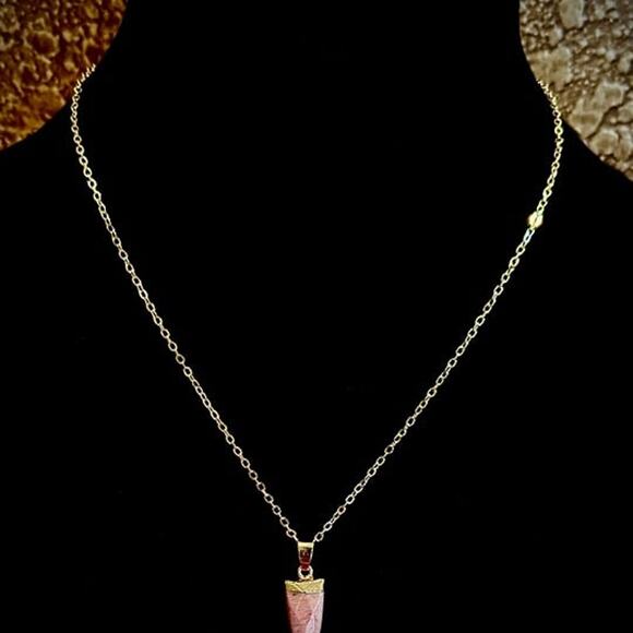Facet Pink Stone Arrow Gold Necklace - Picture 2 of 2
